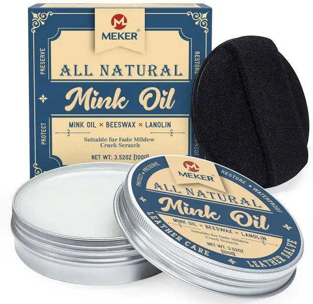 Main image of MEKER Mink Oil, Mink Oil for Leather Boots, All-Natural Leather Conditioner with Sponge, Restore Shoes, Jackets, Hats, Baseball Gloves, Saddles and Harnesses, 3.52oz