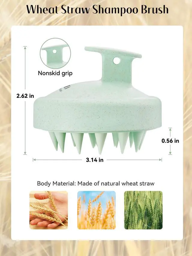 Alt view image 2 of 7 - HEETA Scalp Massager Hair Growth, Soft Silicone Scalp Scrubber Shampoo Brush for Exfoliation, Dandruff Removal & Head Massage Stress Relax, Wet & Dry Use for Thick, Thin Hair Care, Wheat Straw Green