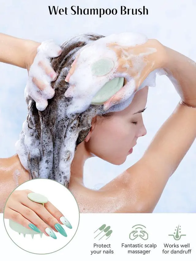 Alt view image 3 of 7 - HEETA Scalp Massager Hair Growth, Soft Silicone Scalp Scrubber Shampoo Brush for Exfoliation, Dandruff Removal & Head Massage Stress Relax, Wet & Dry Use for Thick, Thin Hair Care, Wheat Straw Green