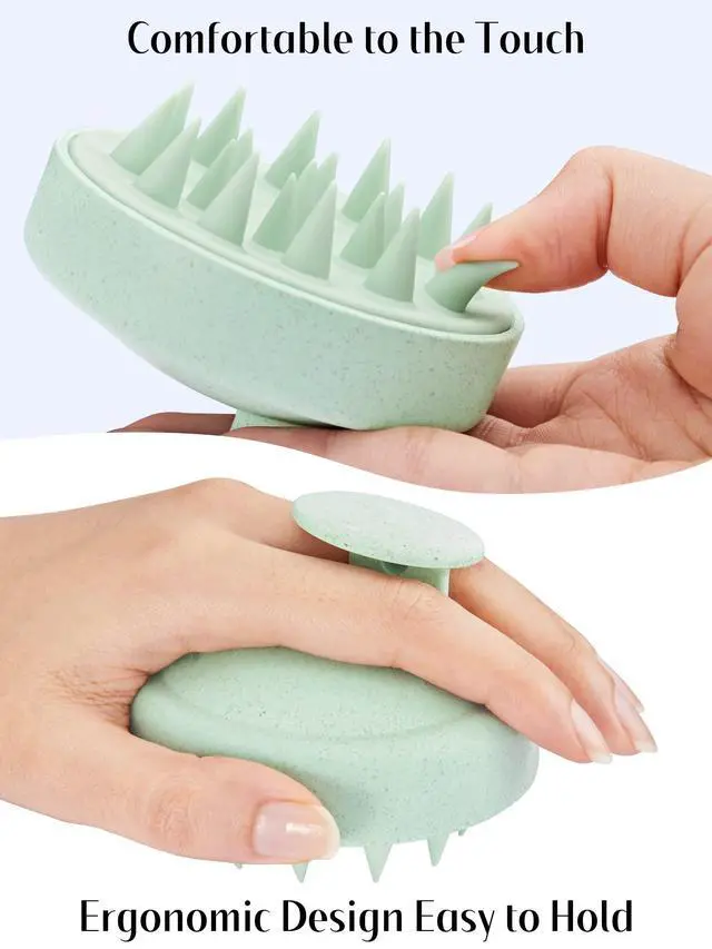 Alt view image 5 of 7 - HEETA Scalp Massager Hair Growth, Soft Silicone Scalp Scrubber Shampoo Brush for Exfoliation, Dandruff Removal & Head Massage Stress Relax, Wet & Dry Use for Thick, Thin Hair Care, Wheat Straw Green
