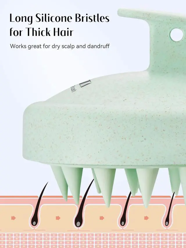 Alt view image 6 of 7 - HEETA Scalp Massager Hair Growth, Soft Silicone Scalp Scrubber Shampoo Brush for Exfoliation, Dandruff Removal & Head Massage Stress Relax, Wet & Dry Use for Thick, Thin Hair Care, Wheat Straw Green