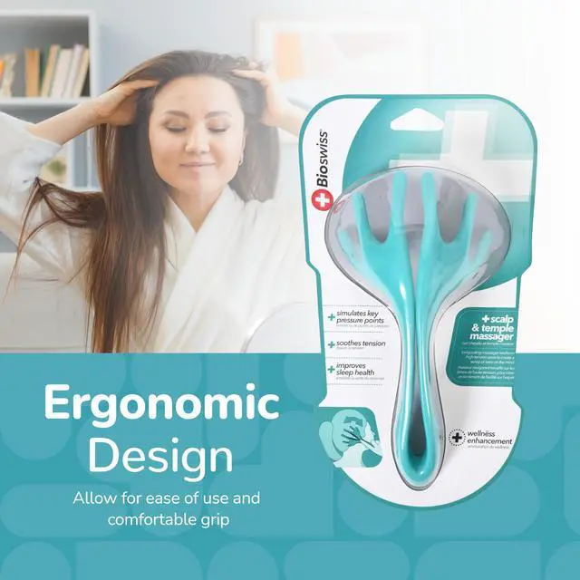 Alt view image 6 of 7 - BioSwiss Head Massager, Handheld Scalp and Temple Tingler and Scratcher, Relaxing Hair and Head Stimulation Tool