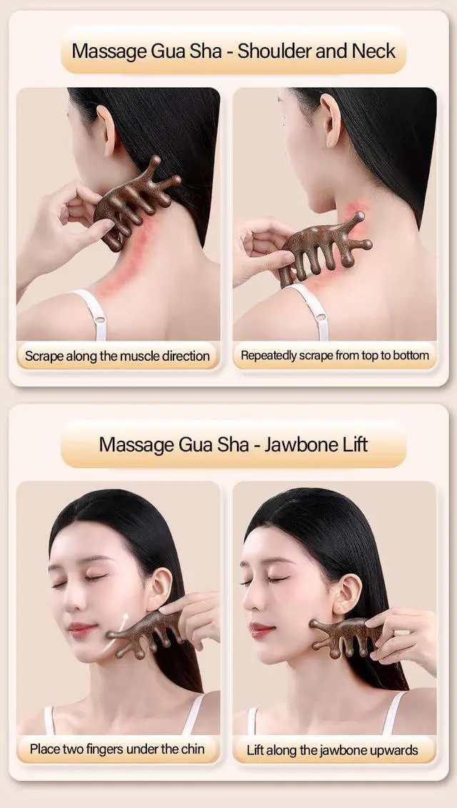 Alt view image 4 of 6 - glotao Gua Sha Wood Massage Tool - Natural Sandalwood Scalp Massager Comb for Head Neck Shoulder, 7-Prong Ergonomic Handheld Design, Brown