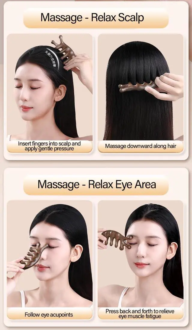 Alt view image 5 of 6 - glotao Gua Sha Wood Massage Tool - Natural Sandalwood Scalp Massager Comb for Head Neck Shoulder, 7-Prong Ergonomic Handheld Design, Brown