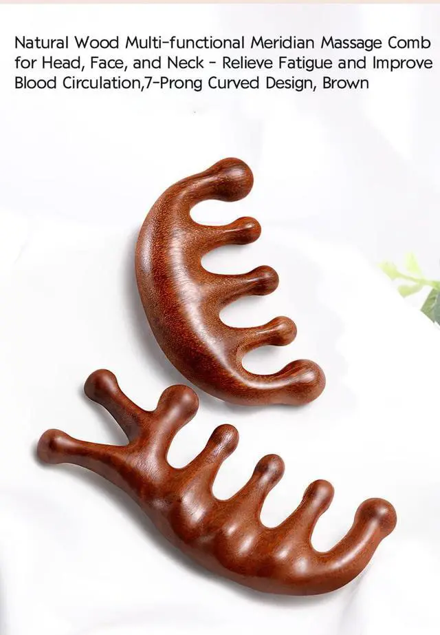 Alt view image 6 of 6 - glotao Gua Sha Wood Massage Tool - Natural Sandalwood Scalp Massager Comb for Head Neck Shoulder, 7-Prong Ergonomic Handheld Design, Brown