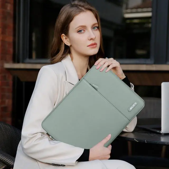 Alt view image 6 of 6 - Laptop Case 14 inch, 14 inch Laptop Sleeve Compatible with HP Lenovo Dell ASUS Acer, HP Stream, Dell Latitude, Lenovo IdeaPad, Polyester Vertical Computer Sleeve Bag with Pocket, Antique Green