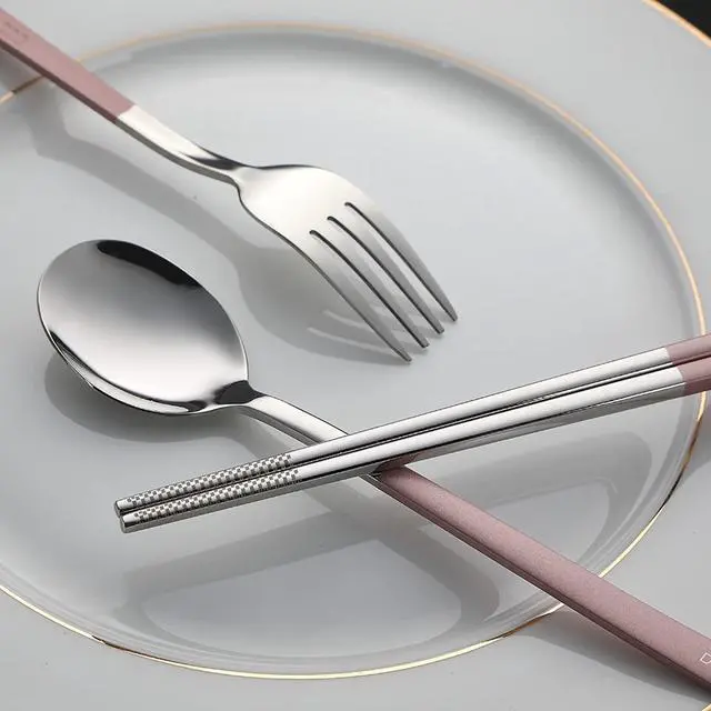 Alt view image 4 of 7 - DEVICO Travel Utensils, 18/8 Stainless Steel 4pcs Cutlery Set Portable Camp Reusable Flatware Silverware, Include Fork Spoon Chopsticks with Case (Pink)