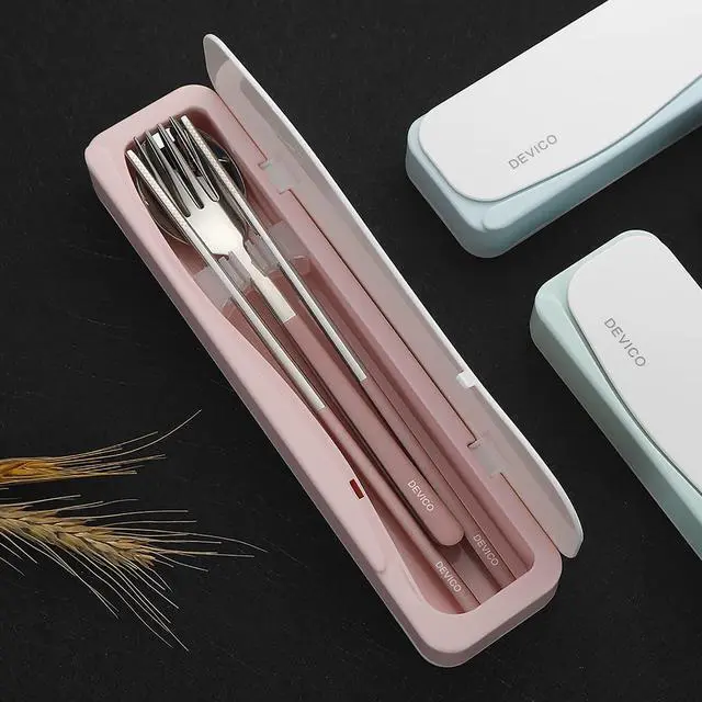 Alt view image 5 of 7 - DEVICO Travel Utensils, 18/8 Stainless Steel 4pcs Cutlery Set Portable Camp Reusable Flatware Silverware, Include Fork Spoon Chopsticks with Case (Pink)