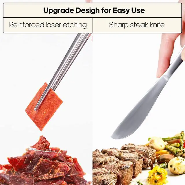 Alt view image 4 of 7 - Travel Utensils with Case, Quatish Portable Silverware Set for Work, Stainless Steel Reusable Travel Cutlery, Fork and Spoon Set for Camping, Picnic, Gadgets, Lunch Box for Men, Christmas Gift, Silver