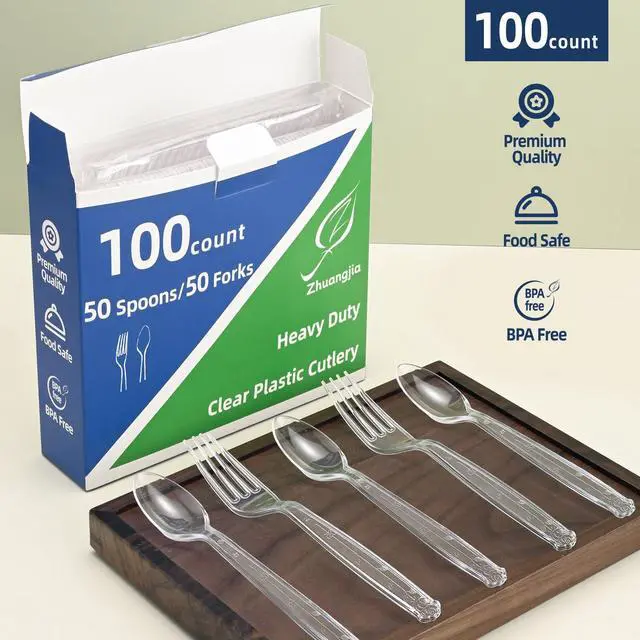 Alt view image 4 of 7 - 100-Pack Clear Plastic Spoons Disposable BPA-Free Heat Resistant Utensils for Catering & Events -Spoons Heavy Duty Bulk,plastic disposable for Party Supplies