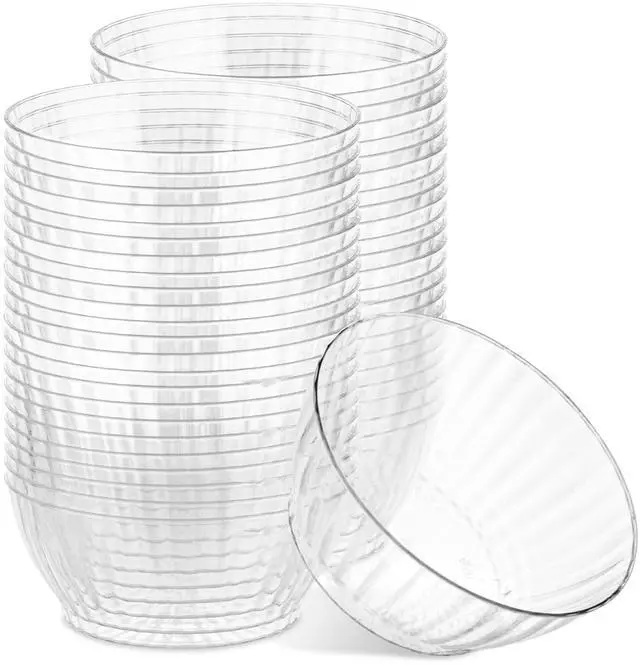Main image of PLASTICPRO 50 Pack Small Plastic Bowls Crystal Like 6 oz Bowls Elegant Clear Plastic Bowls for Party and Occasions