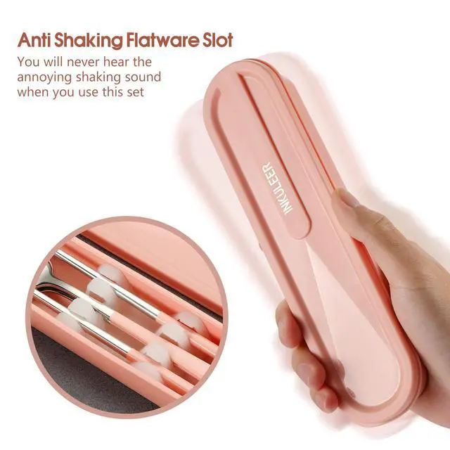 Alt view image 2 of 7 - iNKULEER Travel cutlery set, 18/8 stainless steel cutlery, Reusable utensils set with case, Portable Silverware Lunch Box for Camping and Office (Pink)