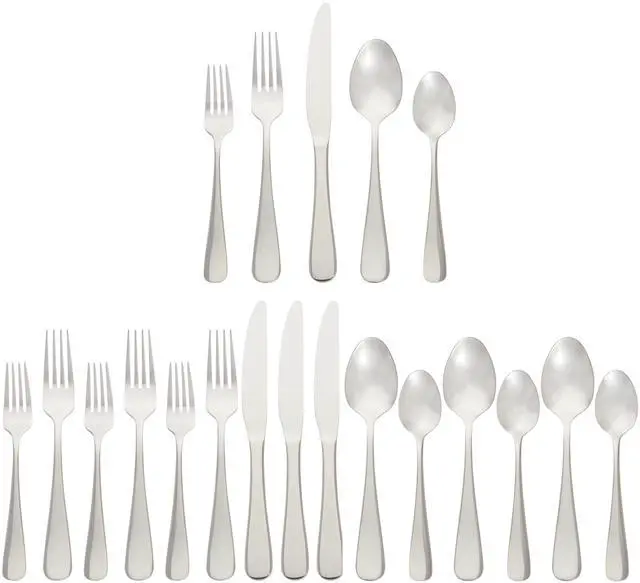 Main image of Silverware Set, Stainless Steel Flatware, Dishwasher Safe, Service for 4, 20-Piece Forks and Spoons, Round Edge, Everyday Use