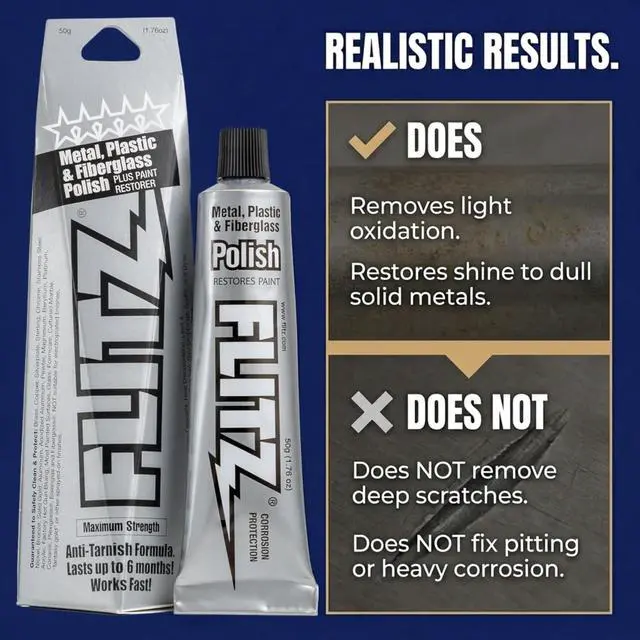 Alt view image 6 of 7 - Metal Polish Paste - 1.76oz USA-Made Silver Polish for Solid Chrome, Stainless Steel, & Aluminum - Non-Abrasive for Light Oxidation - Requires Manual Buffing - Not for Plated/Coated Surfaces (1 Pack)