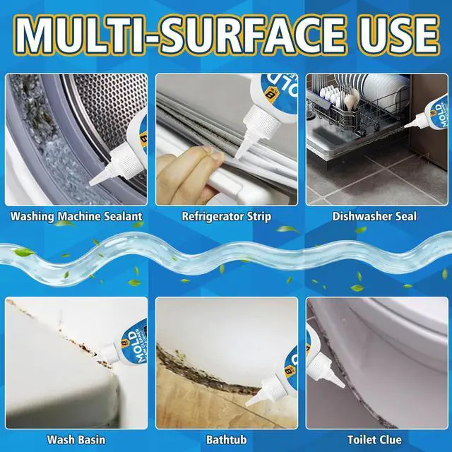 Alt view image 3 of 7 - Mold Stain Cleaner Gel, 8 Fl Oz Washing Machine Cleaner with Brush, Mold Cleaner Gel for Front Loader Washing Machine Seal, Bathroom Grout, Kitchen Sink, Shower, Refrigerator Strip