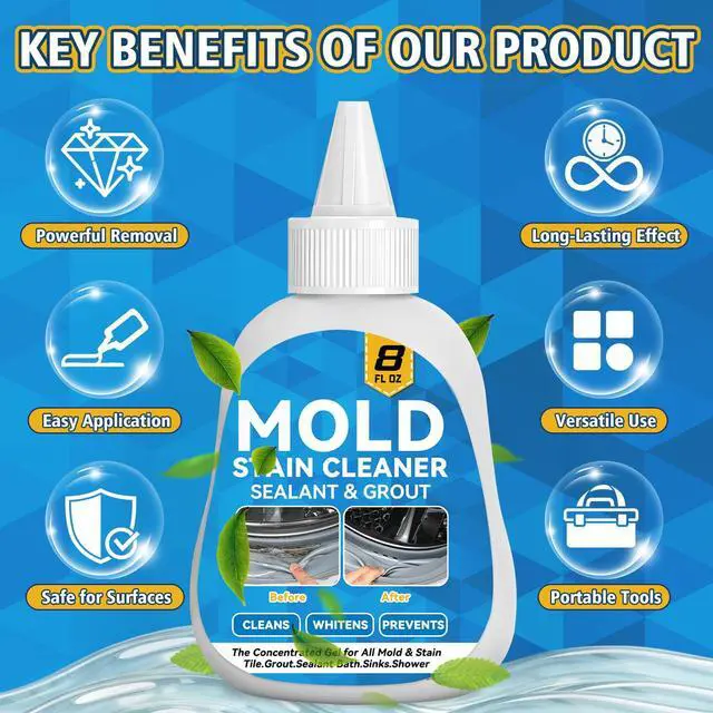 Alt view image 4 of 7 - Mold Stain Cleaner Gel, 8 Fl Oz Washing Machine Cleaner with Brush, Mold Cleaner Gel for Front Loader Washing Machine Seal, Bathroom Grout, Kitchen Sink, Shower, Refrigerator Strip