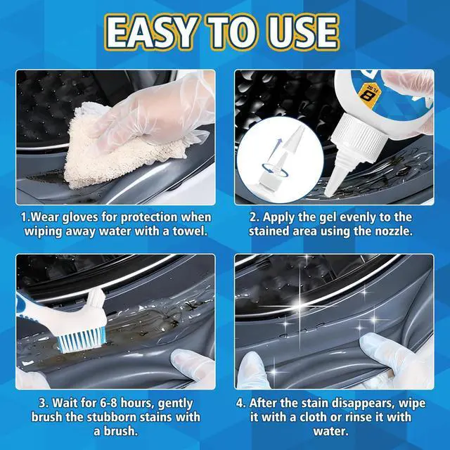 Alt view image 5 of 7 - Mold Stain Cleaner Gel, 8 Fl Oz Washing Machine Cleaner with Brush, Mold Cleaner Gel for Front Loader Washing Machine Seal, Bathroom Grout, Kitchen Sink, Shower, Refrigerator Strip