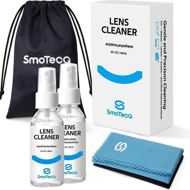 Main image of SmoTecQ Glasses Cleaner Kit Alcohol-Free, Plant-Based Spray + Ultra-Soft Microfiber Cloths for Eyeglasses, Screens & Cameras 2 x 2oz Spray Bottles + 2 Cloths + Travel Pouch Set