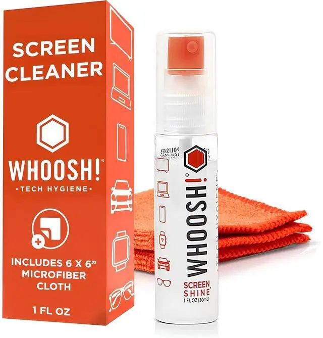 Main image of WHOOSH! Screen Shine Go - 1 fl oz Refillable Screen Cleaner Kit with Microfiber Cloth for MacBook, Phone, iPad & Eyeglasses - Powerful Streak-Free Cleaning - Pocket-Sized, TSA-Approved for Travel