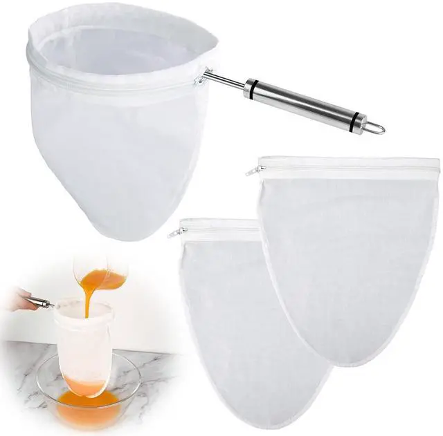 Main image of WMKGG Ultra Fine Mesh Strainer Bags,Cheese Cloth Bag for Straining, with Stainless Steel Handle Frame for Juices,Nut Milk,Fresh Cheese,Yogurt (Small Size)(4.95"Wx9.6"D)