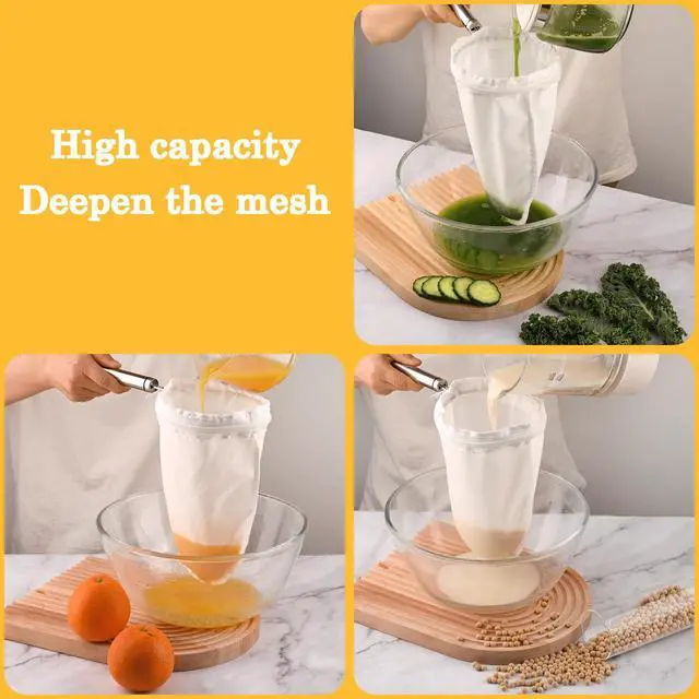 Alt view image 6 of 7 - WMKGG Ultra Fine Mesh Strainer Bags,Cheese Cloth Bag for Straining, with Stainless Steel Handle Frame for Juices,Nut Milk,Fresh Cheese,Yogurt (Small Size)(4.95"Wx9.6"D)