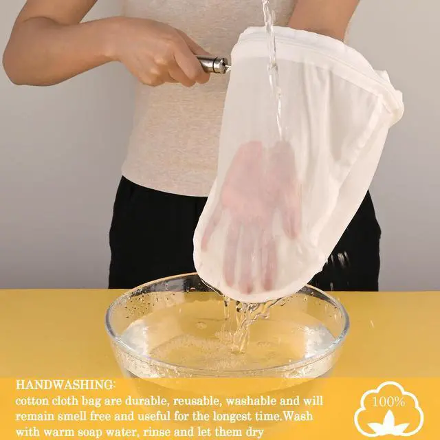 Alt view image 7 of 7 - WMKGG Ultra Fine Mesh Strainer Bags,Cheese Cloth Bag for Straining, with Stainless Steel Handle Frame for Juices,Nut Milk,Fresh Cheese,Yogurt (Small Size)(4.95"Wx9.6"D)