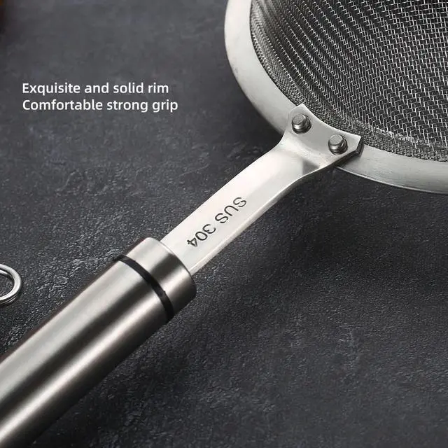 Alt view image 4 of 6 - AOWOTO 3.35inch 304 Stainless Steel Fine Mesh Strainers for Kitchen, Colander-Skimmer with Handle, Metal Sieve Sifters for Food, Rice, Oil, Noodles, Fruits, Vegetable, Tea Strainer