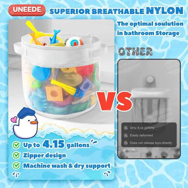 Alt view image 2 of 7 - UNEEDE Bath Toy Organizer,4 Gallons Bathtub Toy Storage Organizer,Quick Access Bath Toy Holder For Bathtub,Baby Organizer,Quick Dry Baby For Tub,Mesh Shower Caddy