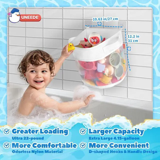 Alt view image 7 of 7 - UNEEDE Bath Toy Organizer,4 Gallons Bathtub Toy Storage Organizer,Quick Access Bath Toy Holder For Bathtub,Baby Organizer,Quick Dry Baby For Tub,Mesh Shower Caddy