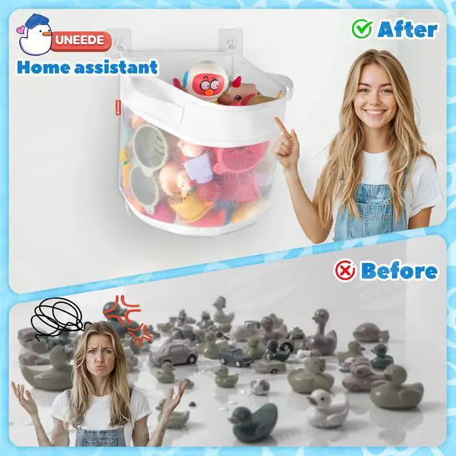 Alt view image 5 of 7 - UNEEDE Bath Toy Organizer,4 Gallons Bathtub Toy Storage Organizer,Quick Access Bath Toy Holder For Bathtub,Baby Organizer,Quick Dry Baby For Tub,Mesh Shower Caddy