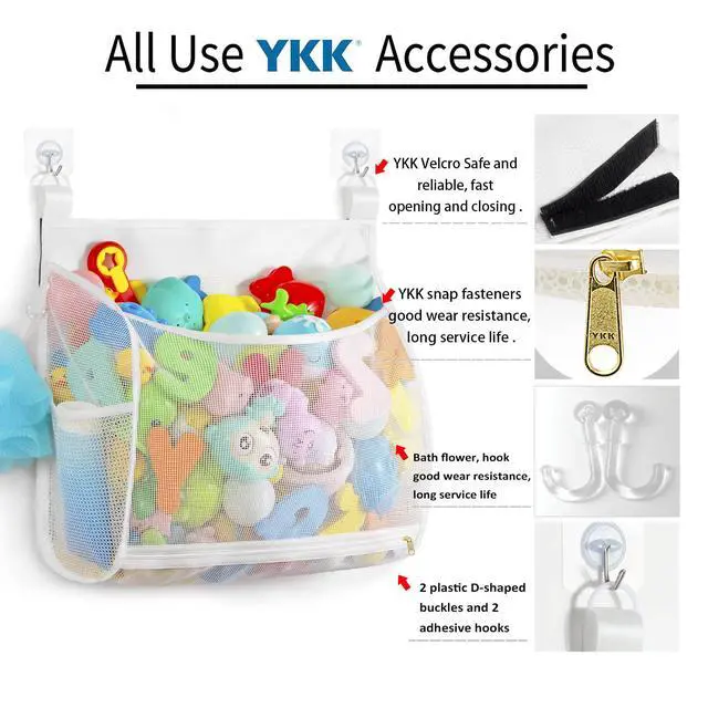 Alt view image 5 of 7 - Ligereza Baby Mesh Bath Toy Organizer, Multiple Ways to Hang, Ultra Large Capacity & Large Opening, Bathroom Toy Holder, Bath Toy Storage Bag With 2 Side Pockets (White)