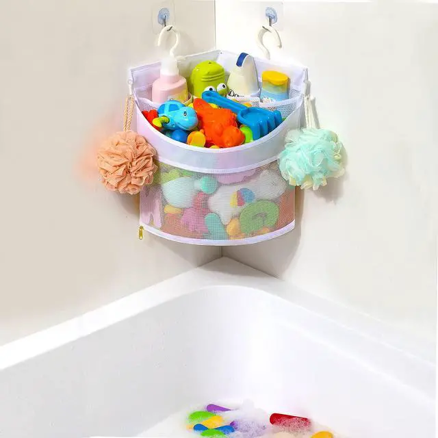 Alt view image 4 of 7 - Ligereza Baby Bath Toy Organizer, Quick Drying and Mould Proof, Corner Hang-Suspension Holder, Large Capacity Multi Use Shower Caddy (White)