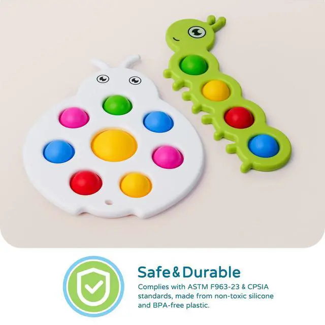 Alt view image 2 of 6 - LiKee Fidget Popper Sensory Baby Toys for 10+ Months, Christmas Stocking Stuffers Push and Popping Busy Board, Montessori Toys for 1+ Years Old, Airplane Car Travel Toy for Toddlers 1-3 Stress Relief