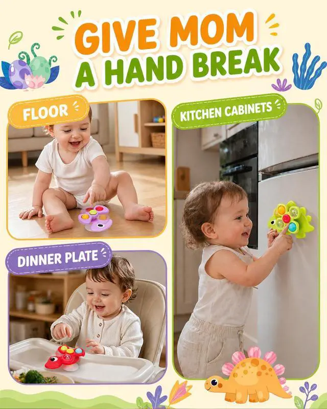 Alt view image 5 of 7 - Givzan 3PCS Dinosaur Suction Cup Toys for 1 Year Old Boys Girls | Sensory Baby Bath Toys for Toddlers 1-3 | Infant Travel & Window Toys | Birthday