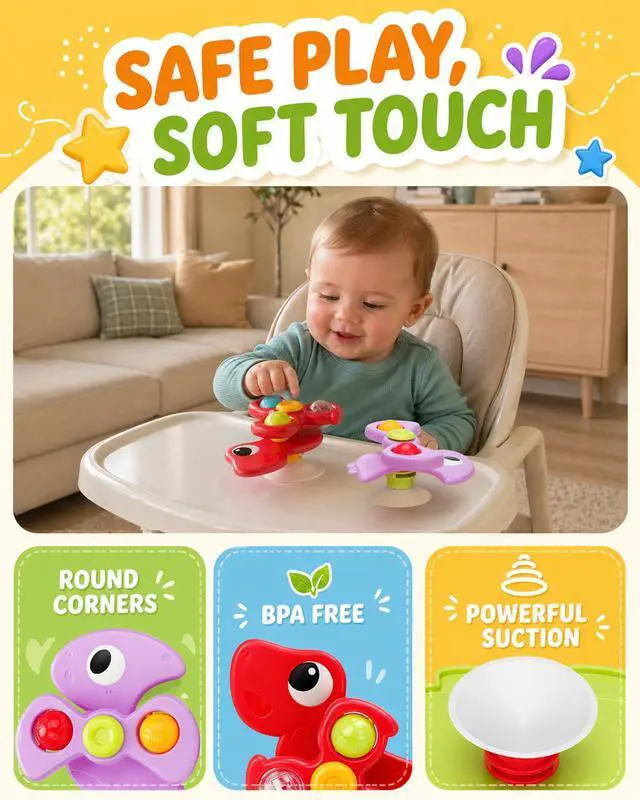 Alt view image 2 of 7 - Givzan 3PCS Dinosaur Suction Cup Toys for 1 Year Old Boys Girls | Sensory Baby Bath Toys for Toddlers 1-3 | Infant Travel & Window Toys | Birthday