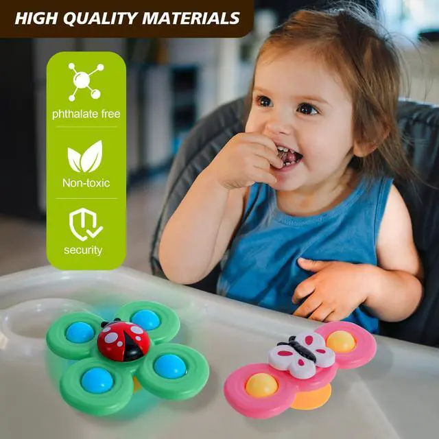 Alt view image 2 of 7 - TGXLAK 3PCS Suction Cup Spinner Toys for Babies, Fidget Spinners Sensory Bath Toys 6 12 18 Months, Airplane Car Travel Essential 1-3 Year Old Boy Girl Birthday Gift for Baby