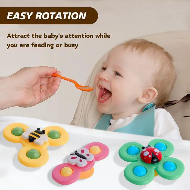 Alt view image 4 of 7 - TGXLAK 3PCS Suction Cup Spinner Toys for Babies, Fidget Spinners Sensory Bath Toys 6 12 18 Months, Airplane Car Travel Essential 1-3 Year Old Boy Girl Birthday Gift for Baby