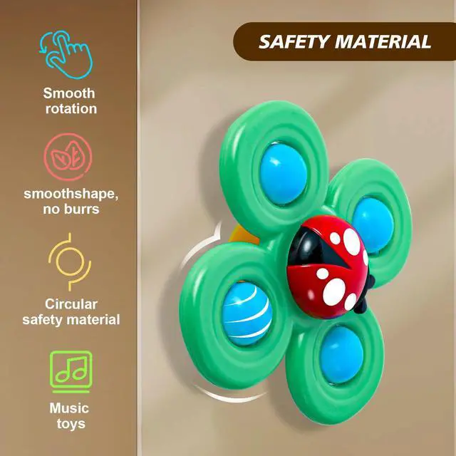 Alt view image 3 of 7 - TGXLAK 3PCS Suction Cup Spinner Toys for Babies, Fidget Spinners Sensory Bath Toys 6 12 18 Months, Airplane Car Travel Essential 1-3 Year Old Boy Girl Birthday Gift for Baby