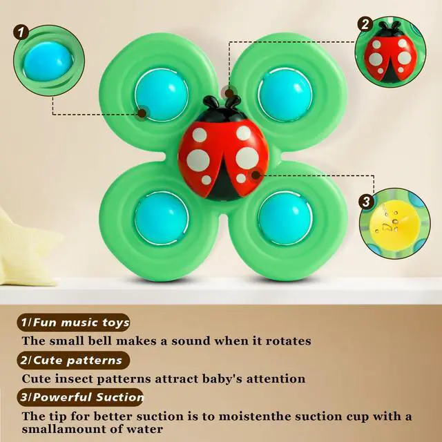 Alt view image 6 of 7 - TGXLAK 3PCS Suction Cup Spinner Toys for Babies, Fidget Spinners Sensory Bath Toys 6 12 18 Months, Airplane Car Travel Essential 1-3 Year Old Boy Girl Birthday Gift for Baby