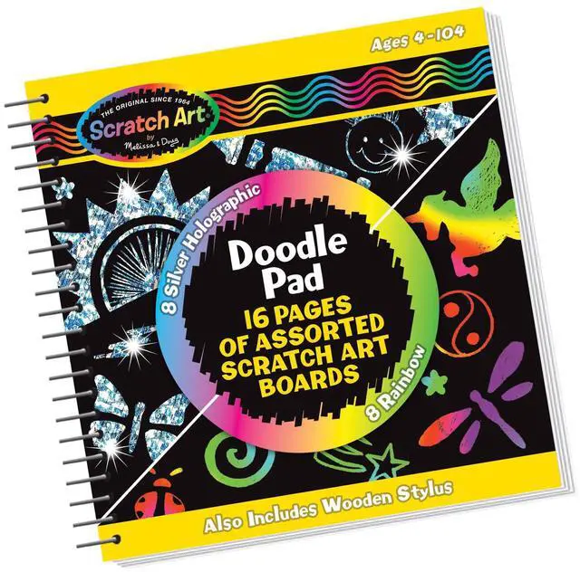 Main image of Melissa & Doug Scratch Art Doodle Pad with 16 Scratch-Art Boards and Wooden Stylus - FSC Certified