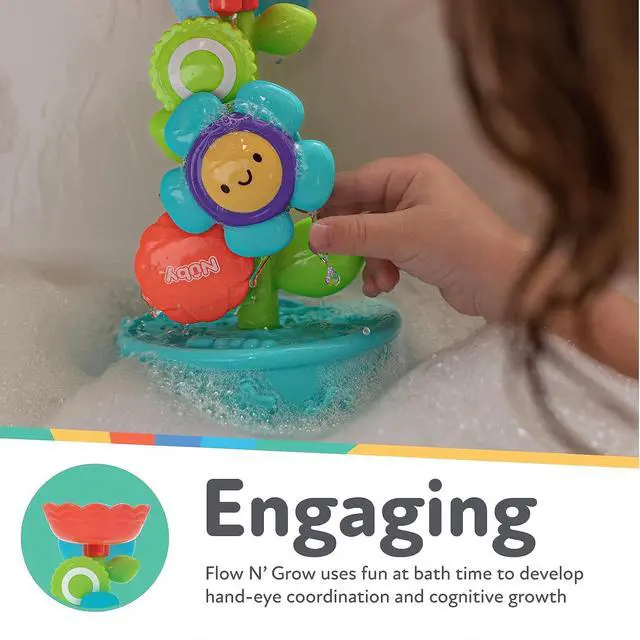 Alt view image 3 of 7 - Nuby Flow N' Grow Garden Bath Toy with Flower and Watering Can - Baby Bath Toy for Boys and Girls 18+ Months - Toddler Bath Suction Cup Toy Attaches to Shower Wall