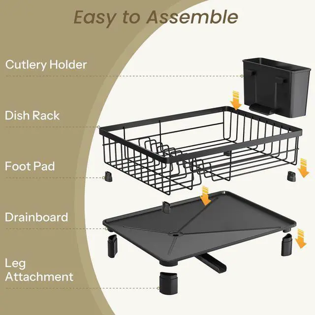 Alt view image 7 of 7 - Dish Drying Rack - Space-Saving Dish Rack for Kitchen Counter, Stainless Steel Dish Drainer with Utensil Holder and Drainboard, 11" W x 15" L (Black)