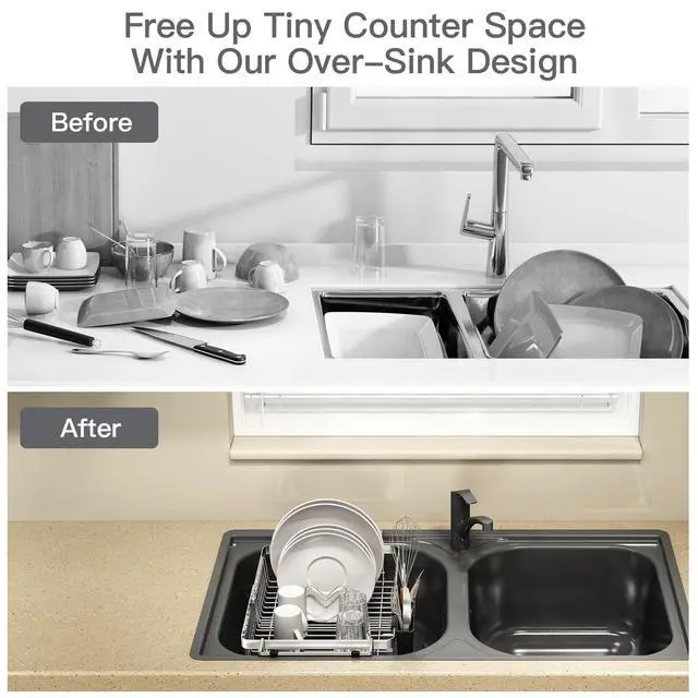 Alt view image 2 of 7 - Dish Drying Rack Over The Sink with Utensil Holder