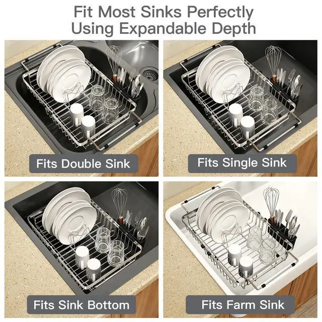 Alt view image 4 of 7 - Dish Drying Rack Over The Sink with Utensil Holder