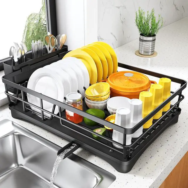 Main image of Dish Drying Rack for Kitchen Counter - Large Dish Rack with Drainboard, Rustproof Dish Drainer with Utensil Holder for Sink, Black