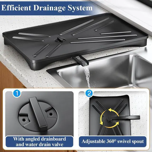Alt view image 4 of 7 - Dish Drying Rack for Kitchen Counter - Large Dish Rack with Drainboard, Rustproof Dish Drainer with Utensil Holder for Sink, Black