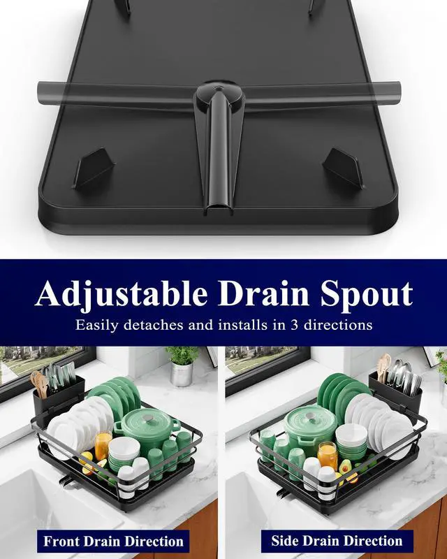 Alt view image 4 of 7 - Dish Drying Rack for Kitchen Counter, Stainless Steel Sink Organization and Storage Essentials with Cutlery Holder, Home and Appartment Decor, 12''W x 15.5''L, Black