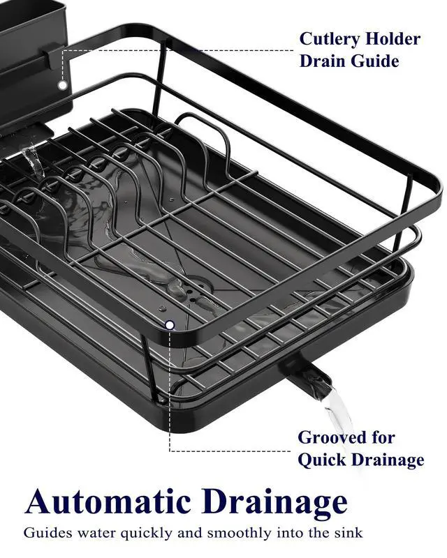Alt view image 3 of 7 - Dish Drying Rack for Kitchen Counter, Stainless Steel Sink Organization and Storage Essentials with Cutlery Holder, Home and Appartment Decor, 12''W x 15.5''L, Black