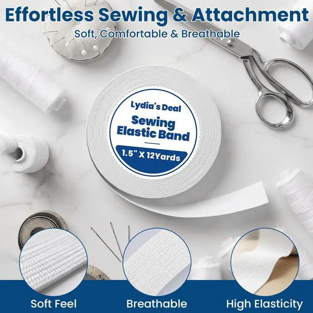 Alt view image 3 of 7 - Elastic Band for Sewing 1.5 Inch x 12 Yards, Soft Knit Elastic Band with High Elasticity for Waistbands, Pants, Sewing, Crafts & DIY, White