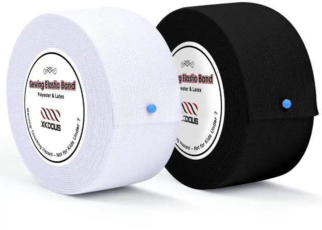 Main image of XKDOUS Elastic Band for Sewing, 1.5 Inch 12 Yards 2 Roll Knit Bands for Sewing Waistband and Pants Waist, High Elasticity(6 Yard White, 6 Yard Black)